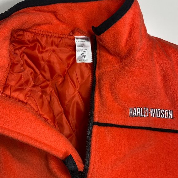 Harley Davidson Youth Jacket Full Zipper Fleece Quilted Lined Orange Sz L - Picture 8 of 13
